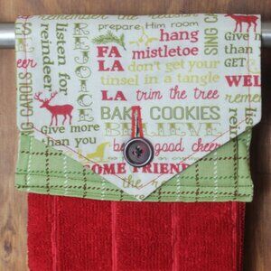 CHRISTMAS WRITING HAND TOWEL GREEN HANDMADE HANGING KITCHEN RED MICROFIBER TOWEL